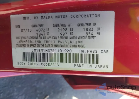 2014 Mazda Mazda3 S Grand Touring z USA, uszkodzony, nr VIN JM1BM1M37E1101920